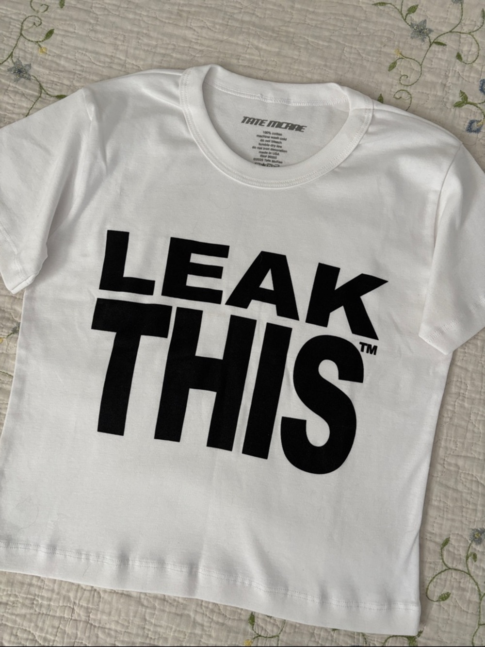 Tate McRae Leak This Baby Tee White Crop Top Tour Merch Size M